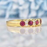 Ellibelle Jewellery Art Deco Style Ruby & Diamond 18ct Gold Half-Eternity Bezel Ring