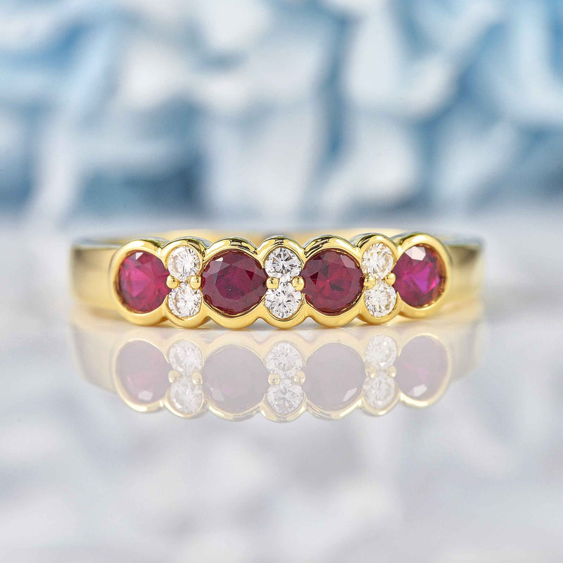 Ellibelle Jewellery Art Deco Style Ruby & Diamond 18ct Gold Half-Eternity Bezel Ring