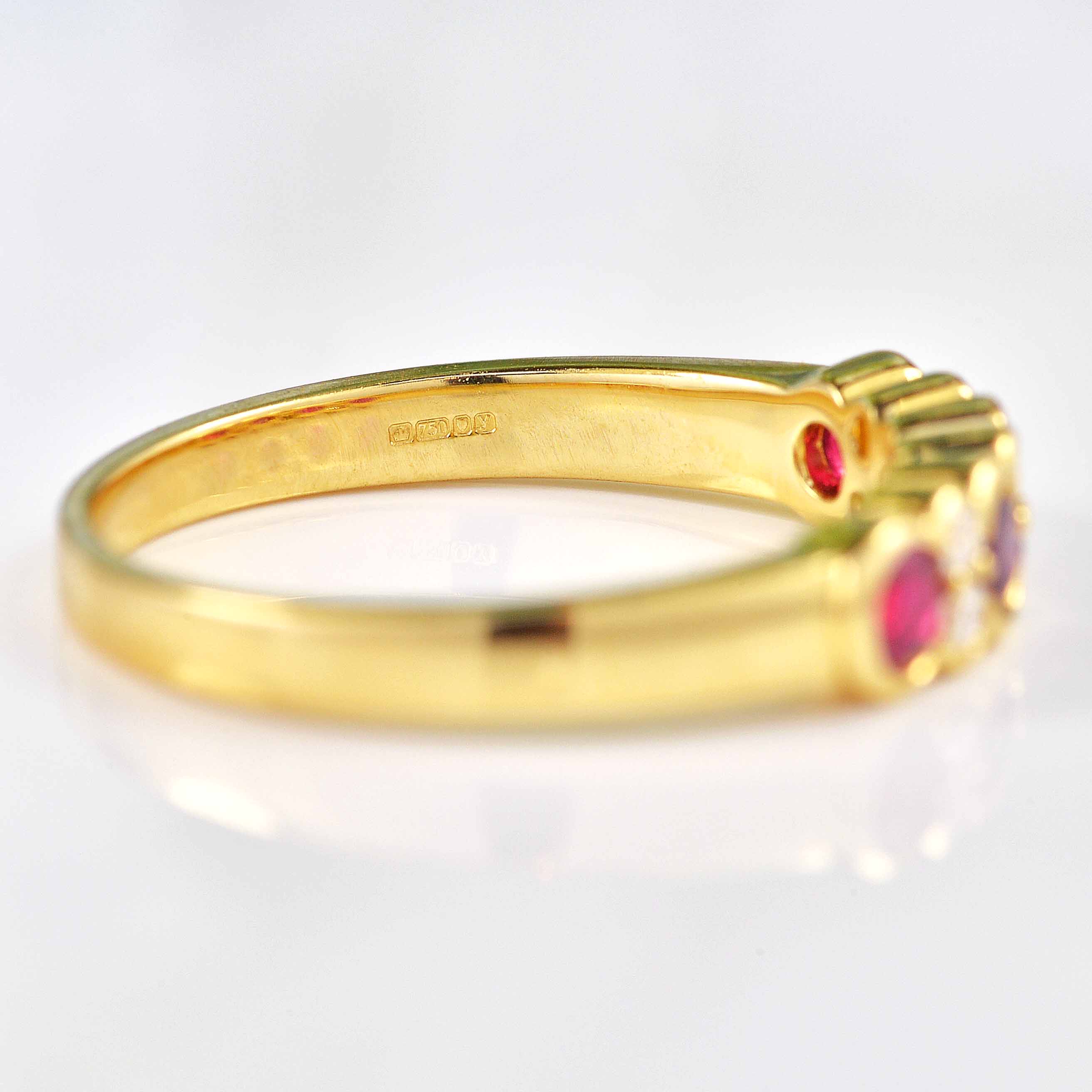 Ellibelle Jewellery Art Deco Style Ruby & Diamond 18ct Gold Half-Eternity Bezel Ring