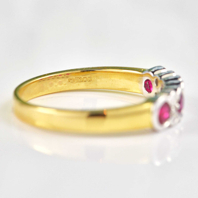 Ellibelle Jewellery Art Deco Style Ruby & Diamond 18ct Gold Half-Eternity Bezel Ring