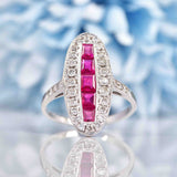 Ellibelle Jewellery Art Deco Style Ruby & Diamond 18ct White Gold Panel Ring