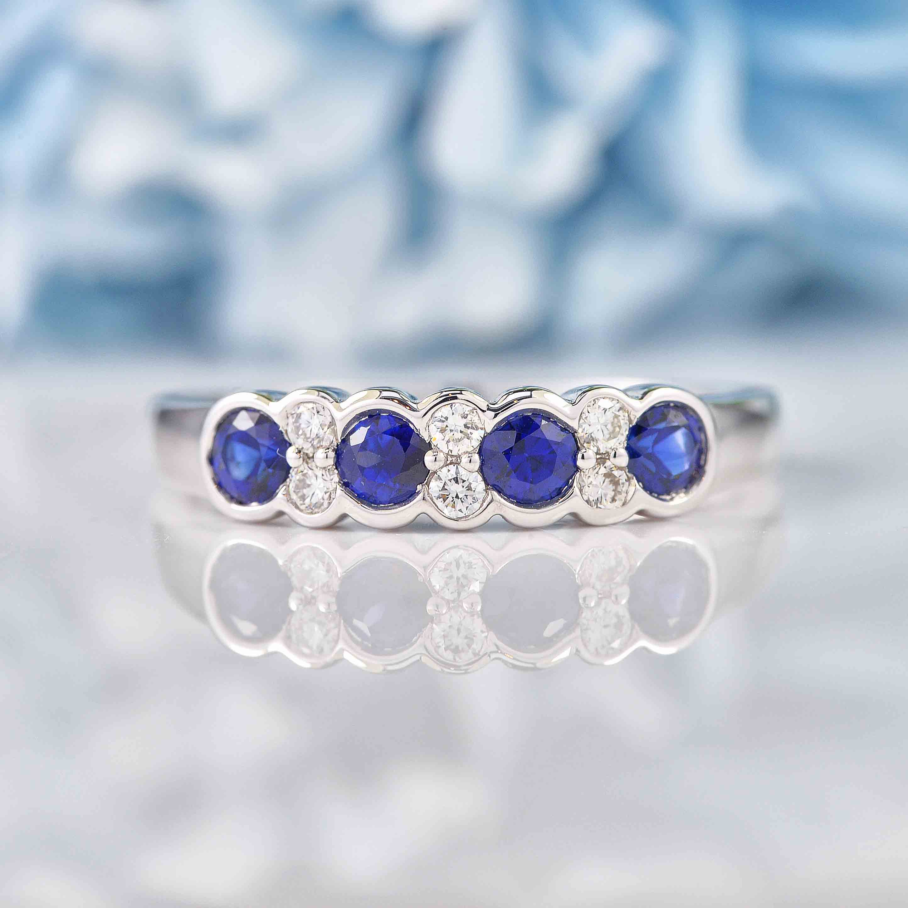 Ellibelle Jewellery Art Deco Style Sapphire & Diamond 18ct White Gold Bezel Ring