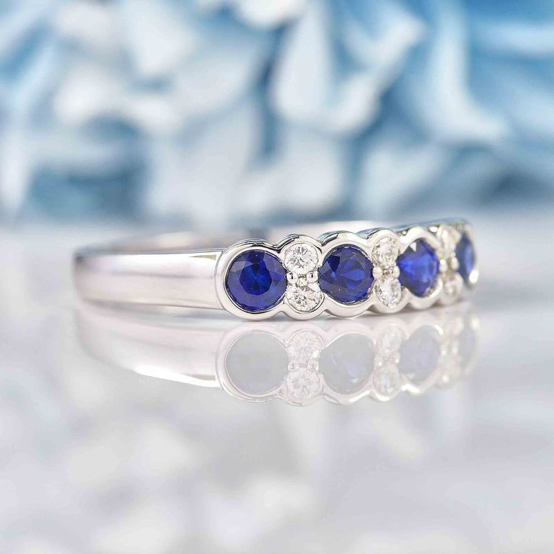 Ellibelle Jewellery Art Deco Style Sapphire & Diamond 18ct White Gold Bezel Ring