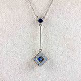 Ellibelle Jewellery Art Deco Style Sapphire & Diamond White Gold Pendant Necklace