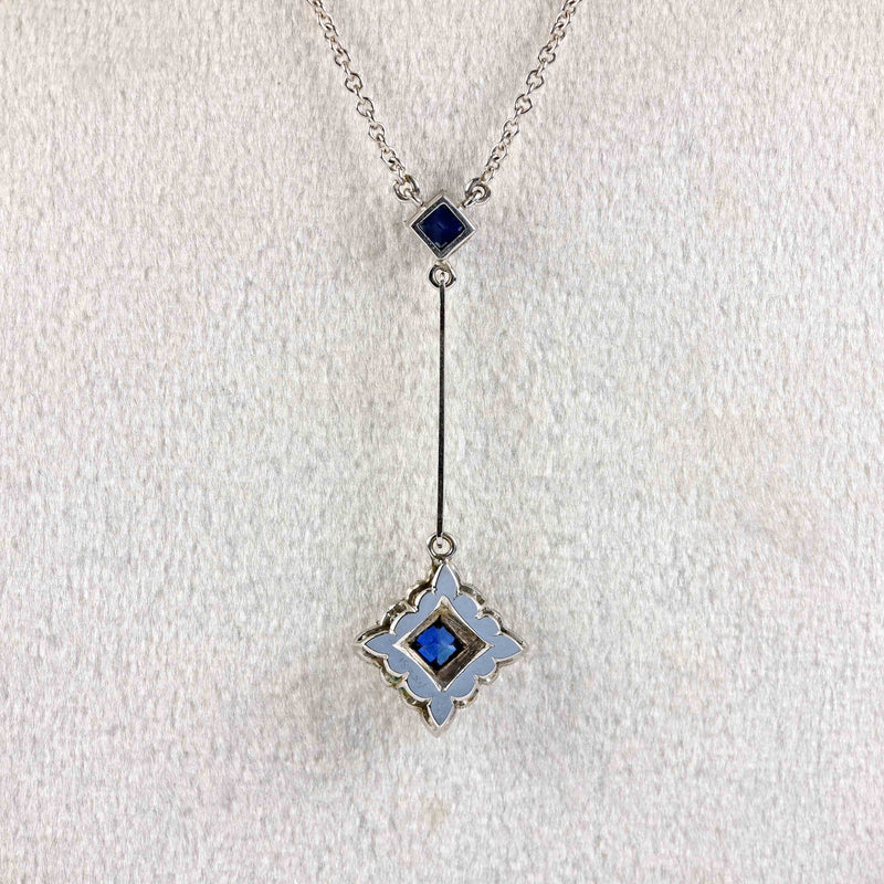 Ellibelle Jewellery Art Deco Style Sapphire & Diamond White Gold Pendant Necklace