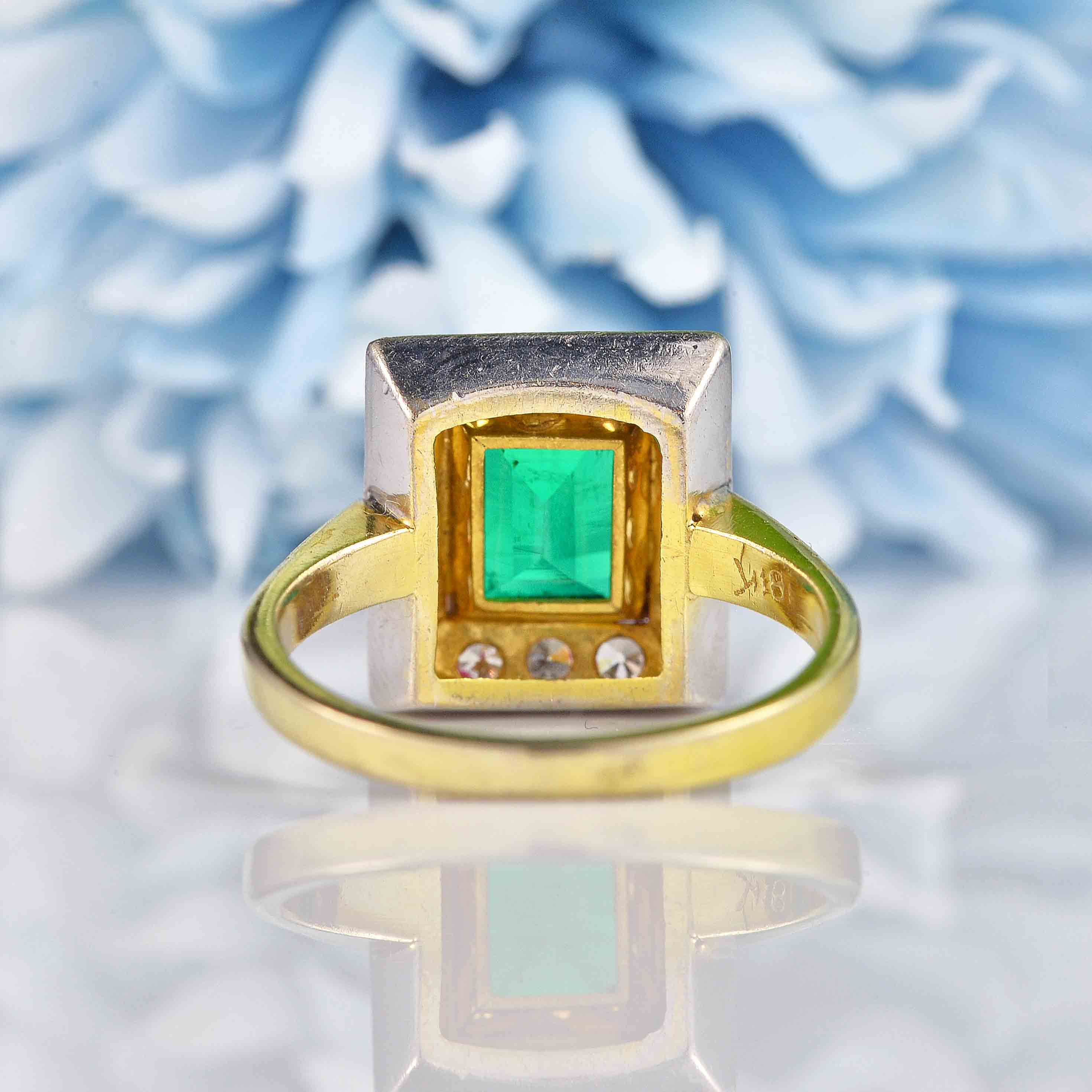 Ellibelle Jewellery Art Deco Style Synthetic Emerald & Diamond Panel Ring