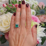 Ellibelle Jewellery Art Deco Style Synthetic Emerald & Diamond Panel Ring