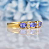 Ellibelle Jewellery Art Deco Style Tanzanite & Diamond Seven-Stone Bezel Ring