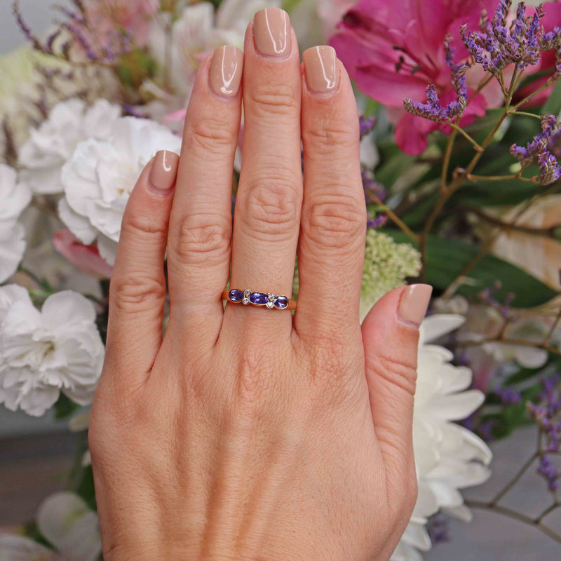 Ellibelle Jewellery Art Deco Style Tanzanite & Diamond Seven-Stone Bezel Ring