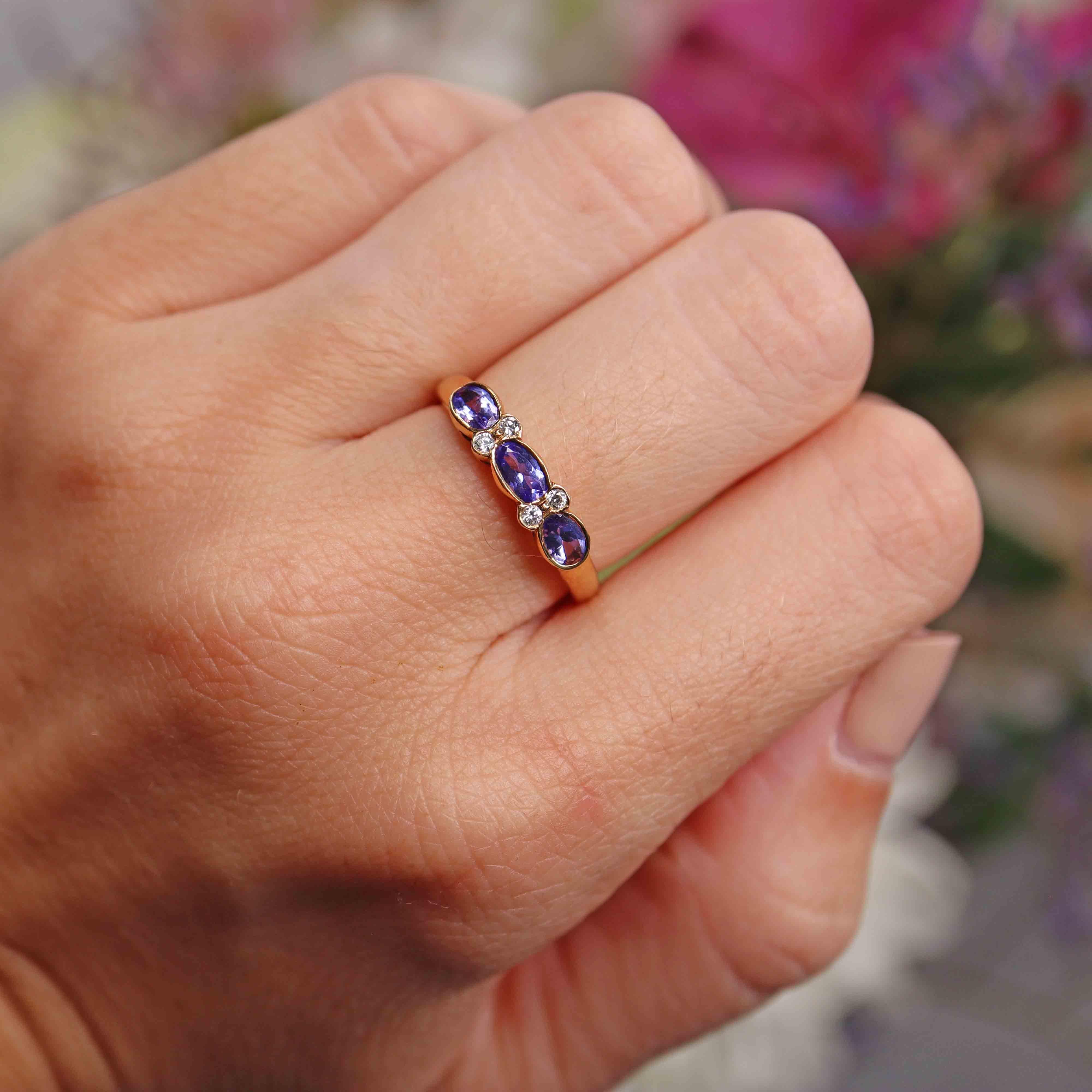 Ellibelle Jewellery Art Deco Style Tanzanite & Diamond Seven-Stone Bezel Ring