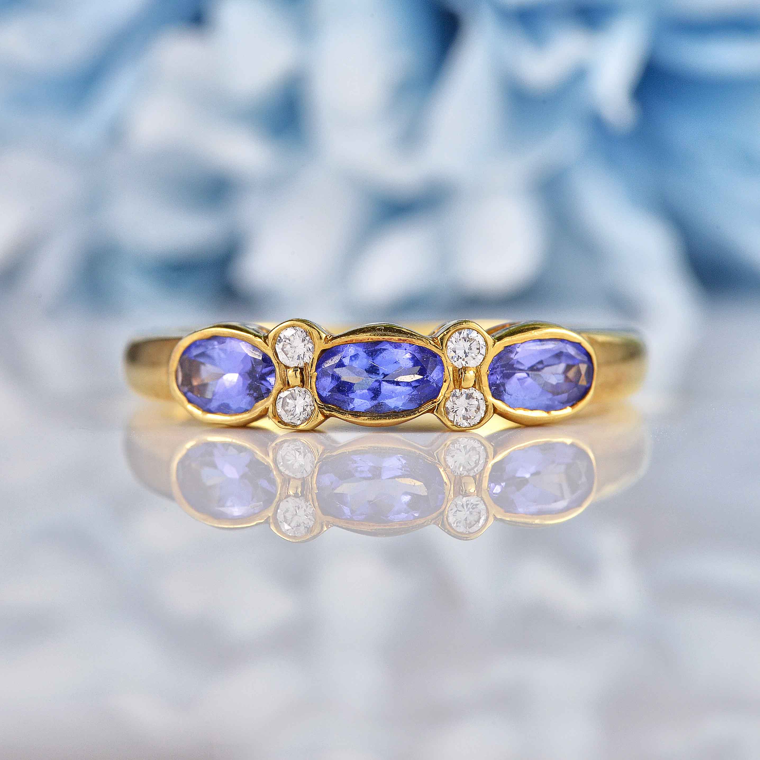 Ellibelle Jewellery Art Deco Style Tanzanite & Diamond Seven-Stone Bezel Ring