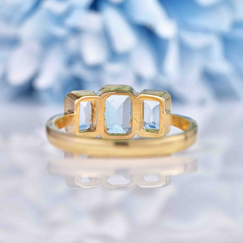 Ellibelle Jewellery Art Deco Style Topaz 9ct Gold Bezel Trilogy Ring