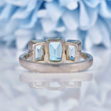 Ellibelle Jewellery Art Deco Style Topaz 9ct White Gold Bezel Trilogy Ring