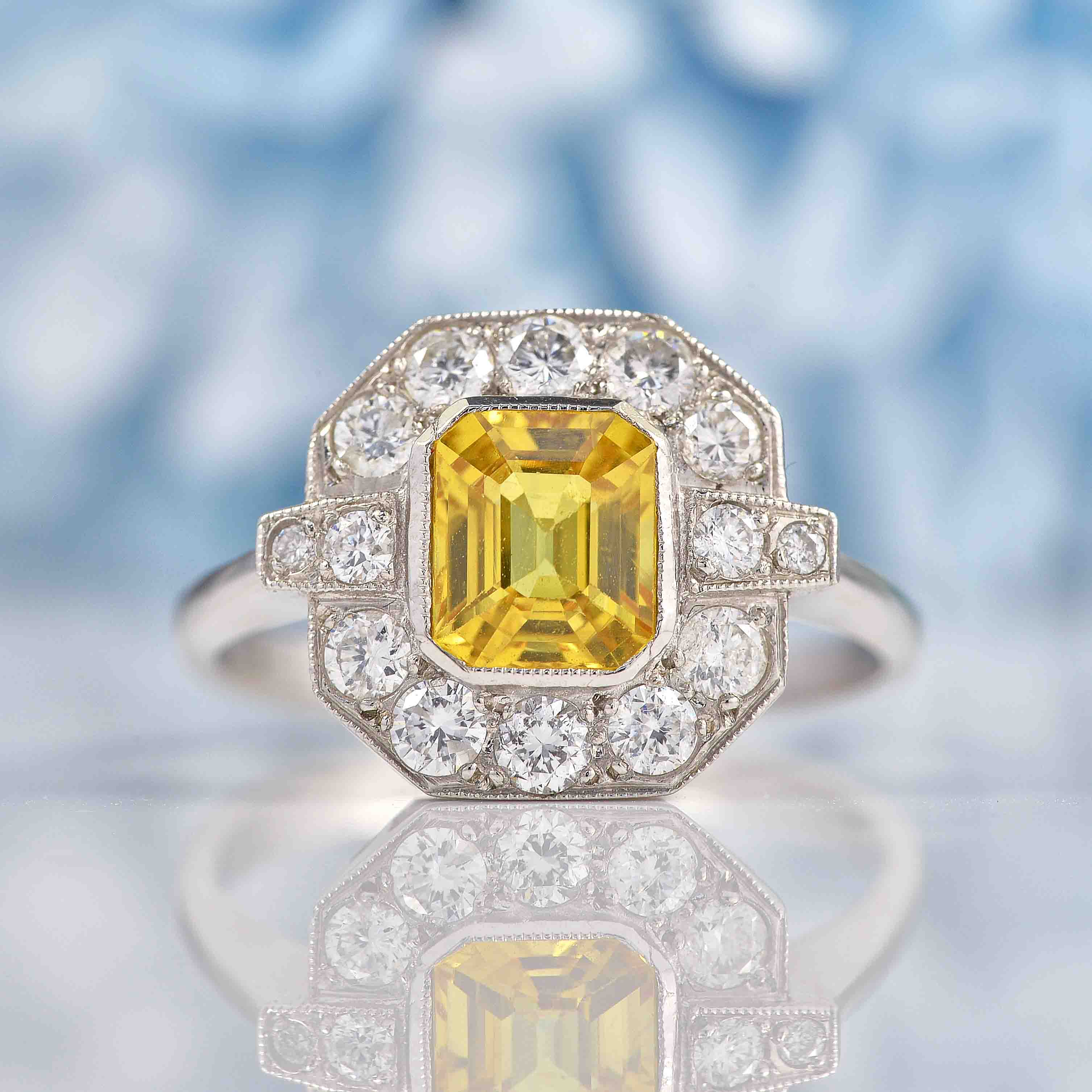 Ellibelle Jewellery Art Deco Style Yellow Sapphire & Diamond Engagement Ring