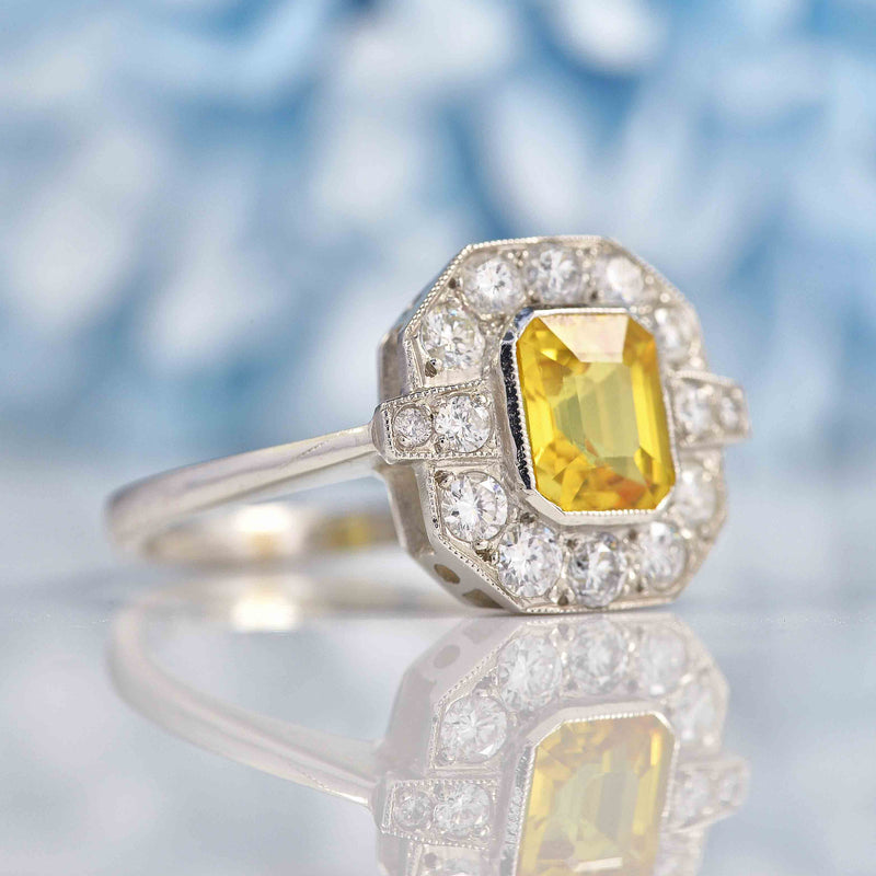 Ellibelle Jewellery Art Deco Style Yellow Sapphire & Diamond Engagement Ring