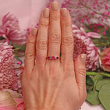 Ellibelle Jewellery Art Deco Synthetic Ruby & Old Cut Diamond 18ct Gold Bezel Ring