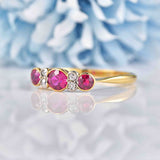 Ellibelle Jewellery Art Deco Synthetic Ruby & Old Cut Diamond 18ct Gold Bezel Ring
