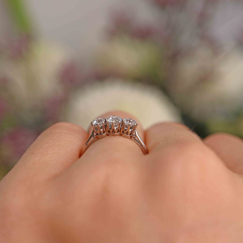 Ellibelle Jewellery Art Deco Transitional-Cut Diamond Platinum Three-Stone Engagement Ring (0.60cts)