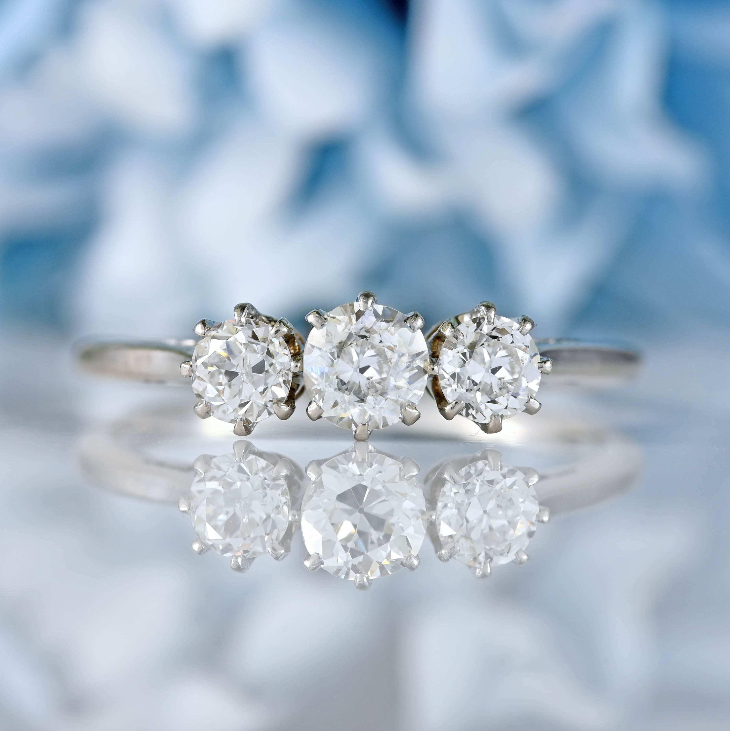 Ellibelle Jewellery Art Deco Transitional-Cut Diamond Platinum Three-Stone Engagement Ring (0.60cts)