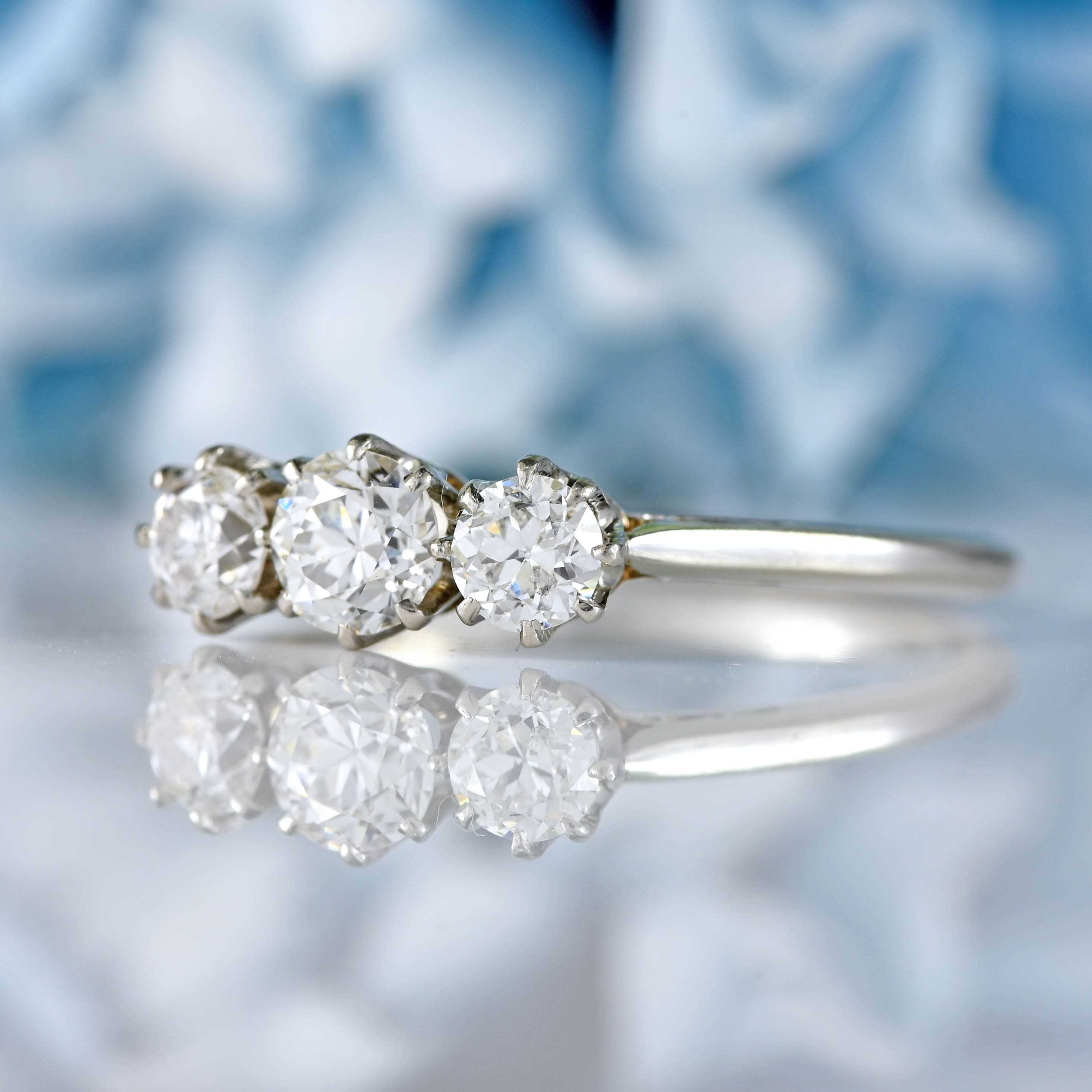Ellibelle Jewellery Art Deco Transitional-Cut Diamond Platinum Three-Stone Engagement Ring (0.60cts)