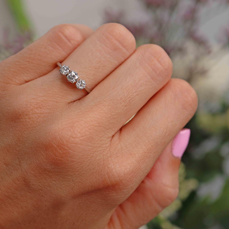 Ellibelle Jewellery Art Deco Transitional-Cut Diamond Platinum Three-Stone Engagement Ring (0.60cts)
