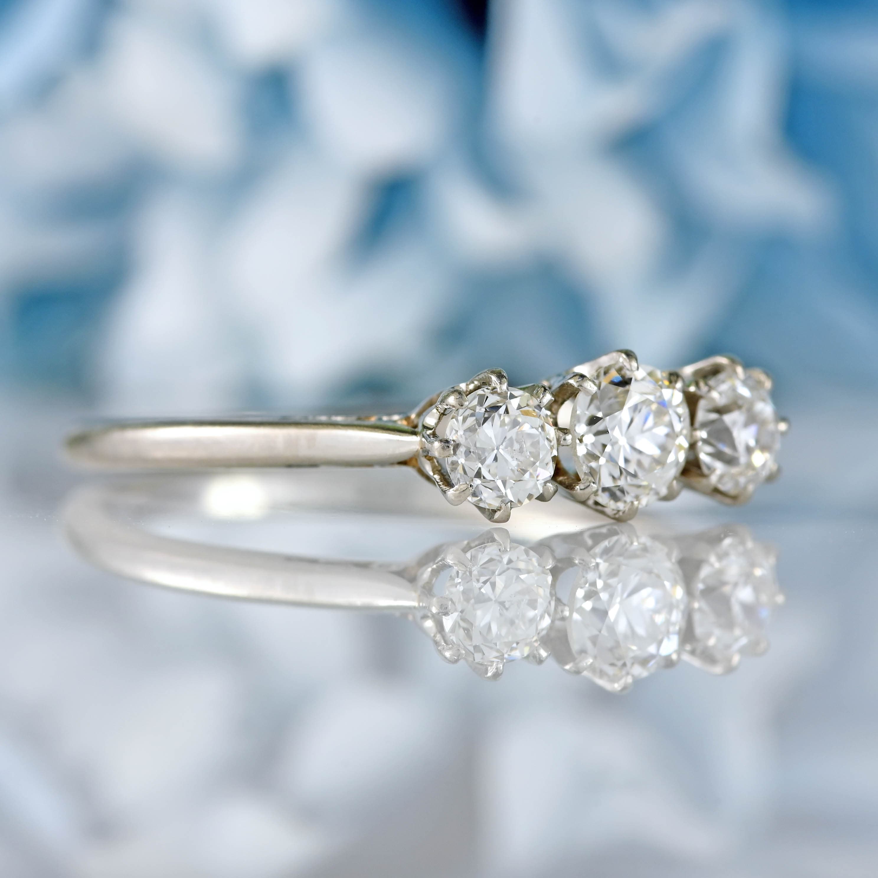 Ellibelle Jewellery Art Deco Transitional-Cut Diamond Platinum Three-Stone Engagement Ring (0.60cts)