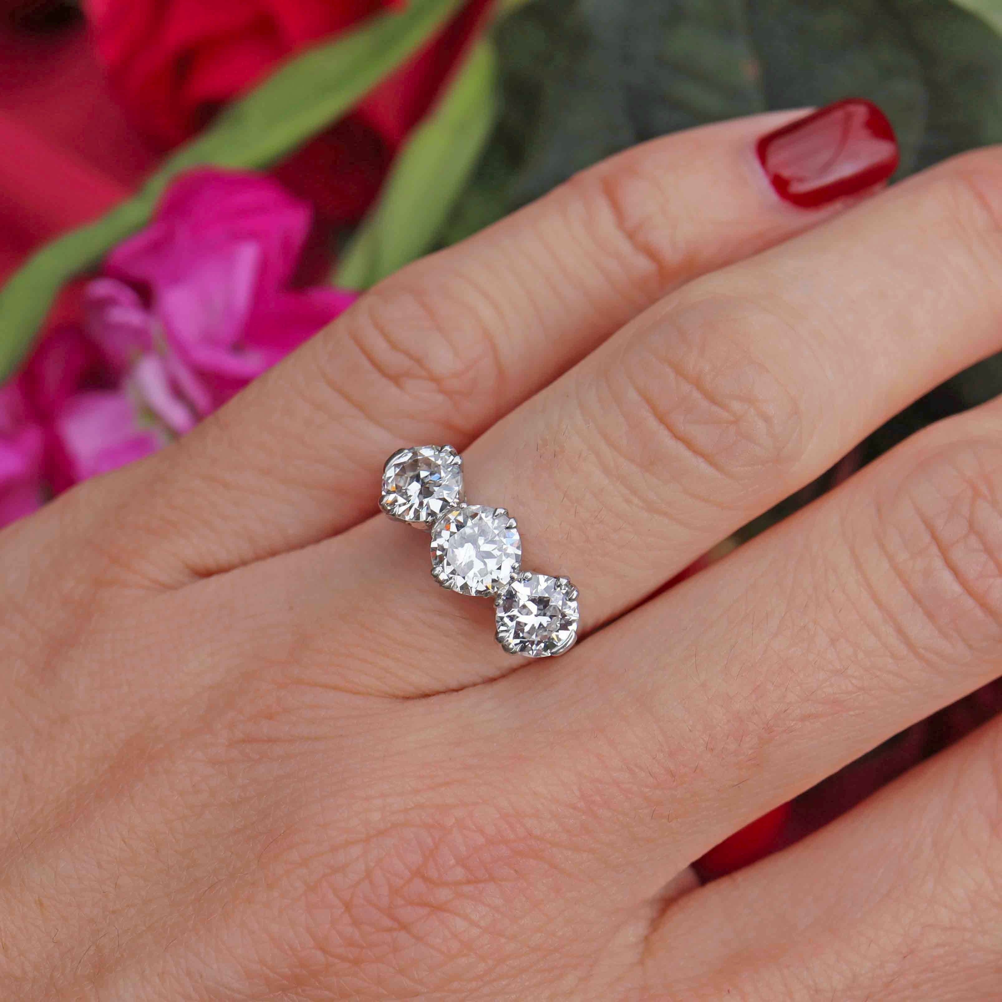 Ellibelle Jewellery Art Deco Transitional-Cut Diamond Platinum Three-Stone Engagement Ring (2.05cts)
