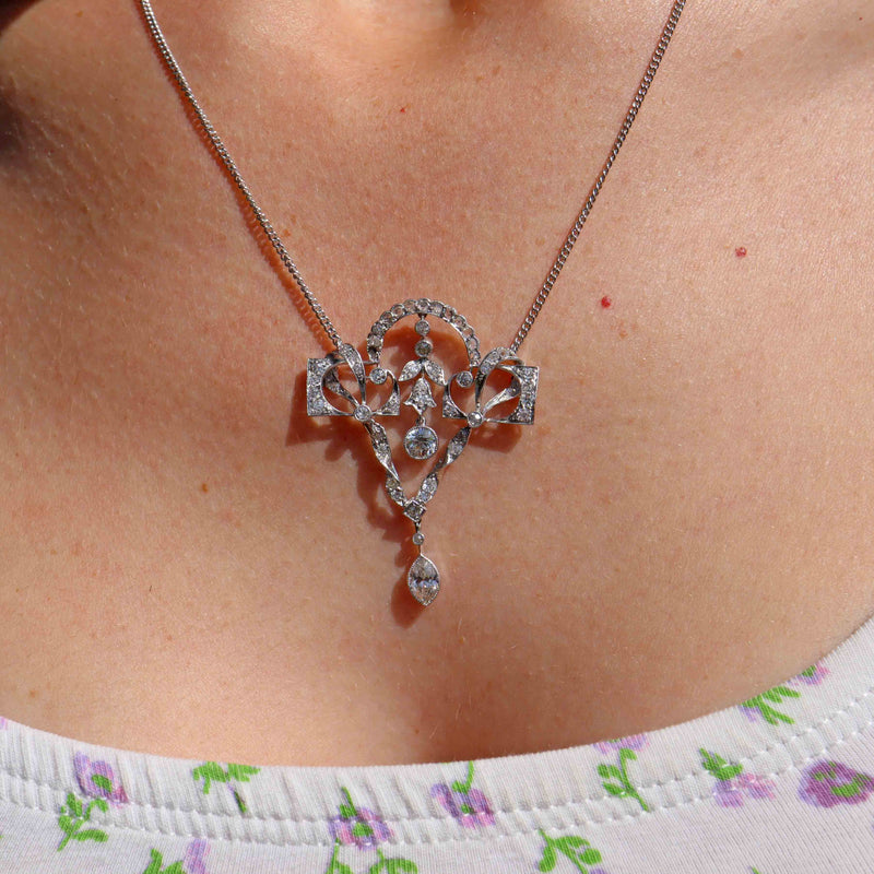 Ellibelle Jewellery Art Nouveau Platinum & White Gold Diamond Pendant Necklace (1.55cts)