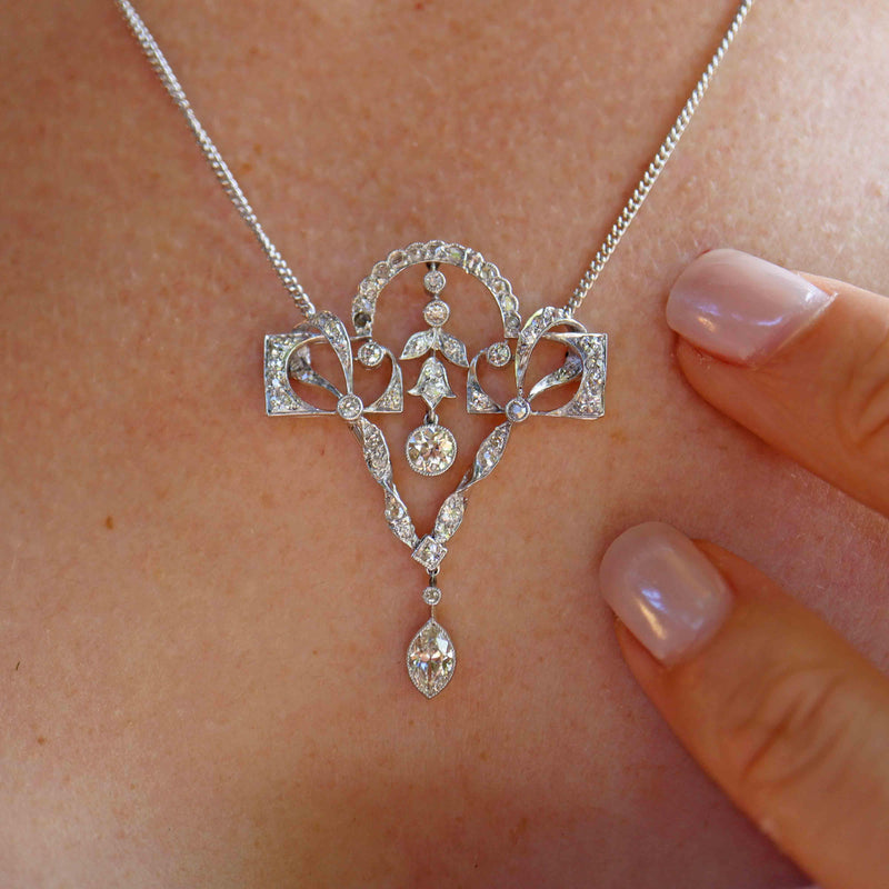 Ellibelle Jewellery Art Nouveau Platinum & White Gold Diamond Pendant Necklace (1.55cts)