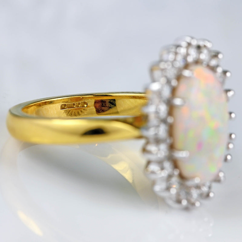 Ellibelle Jewellery Australian Opal & Diamond 18ct Gold Oval Cluster Ring (1.58ct)