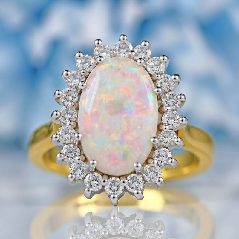 Australian Opal Diamond 18ct Gold Oval Cluster Ring
