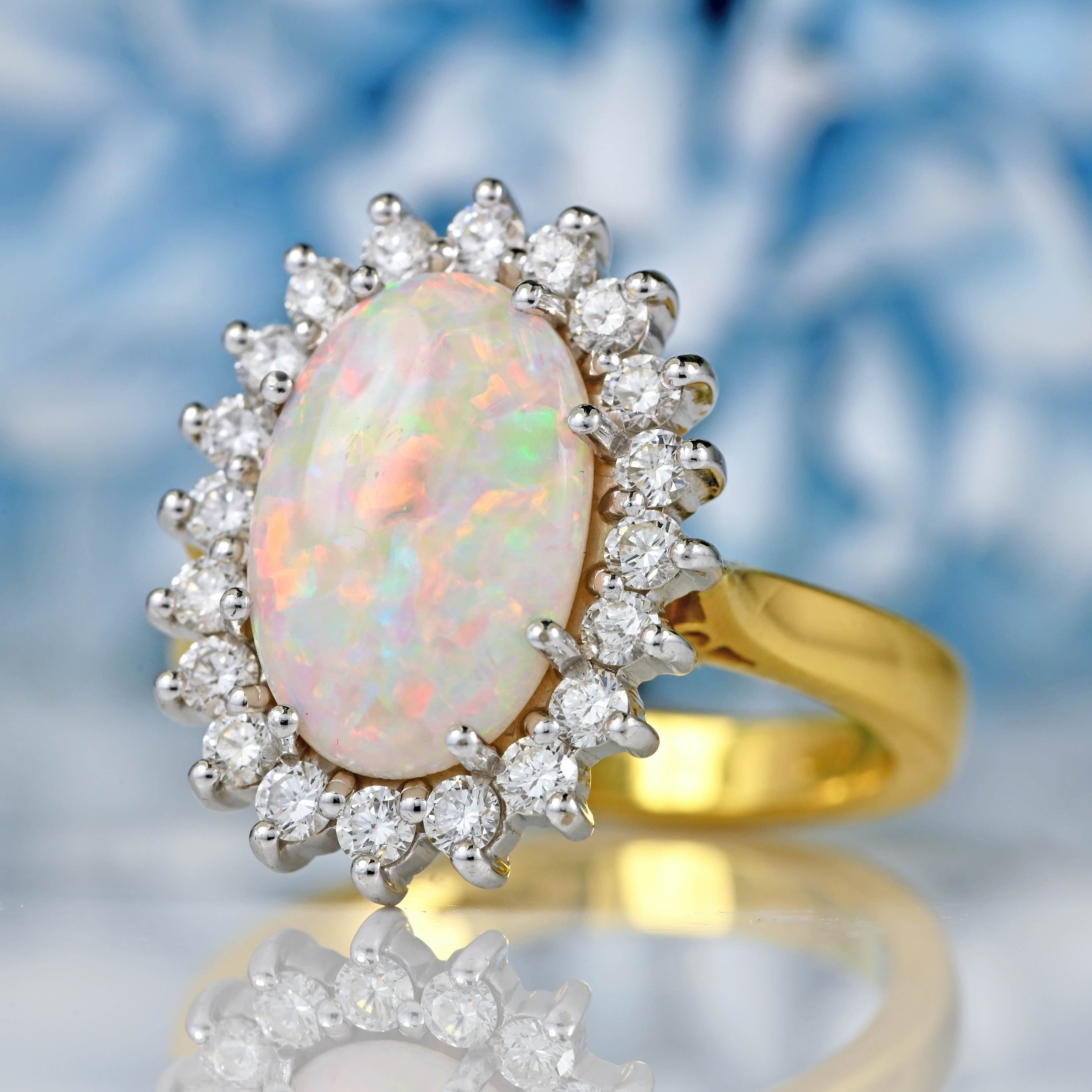 Ellibelle Jewellery Australian Opal & Diamond 18ct Gold Oval Cluster Ring (1.58ct)