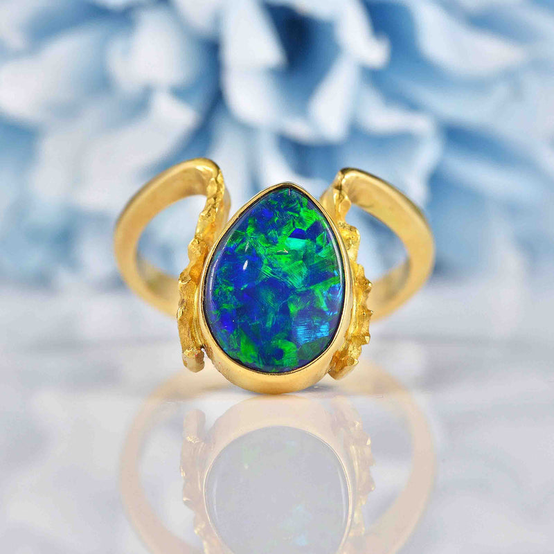 Ellibelle Jewellery Black Opal 18ct Gold Ring