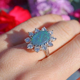 Ellibelle Jewellery Black Opal & Diamond 18ct White Gold Cluster Ring