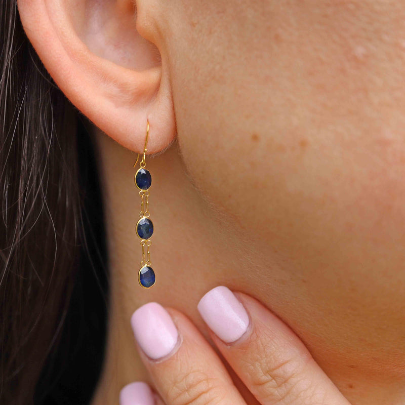 Ellibelle Jewellery Blue Sapphire 14ct Gold Pendant Drop Earrings