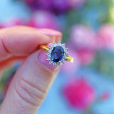 Ellibelle Jewellery Blue Sapphire & Diamond 18ct Gold Platinum Oval Cluster Ring (1.20cts)