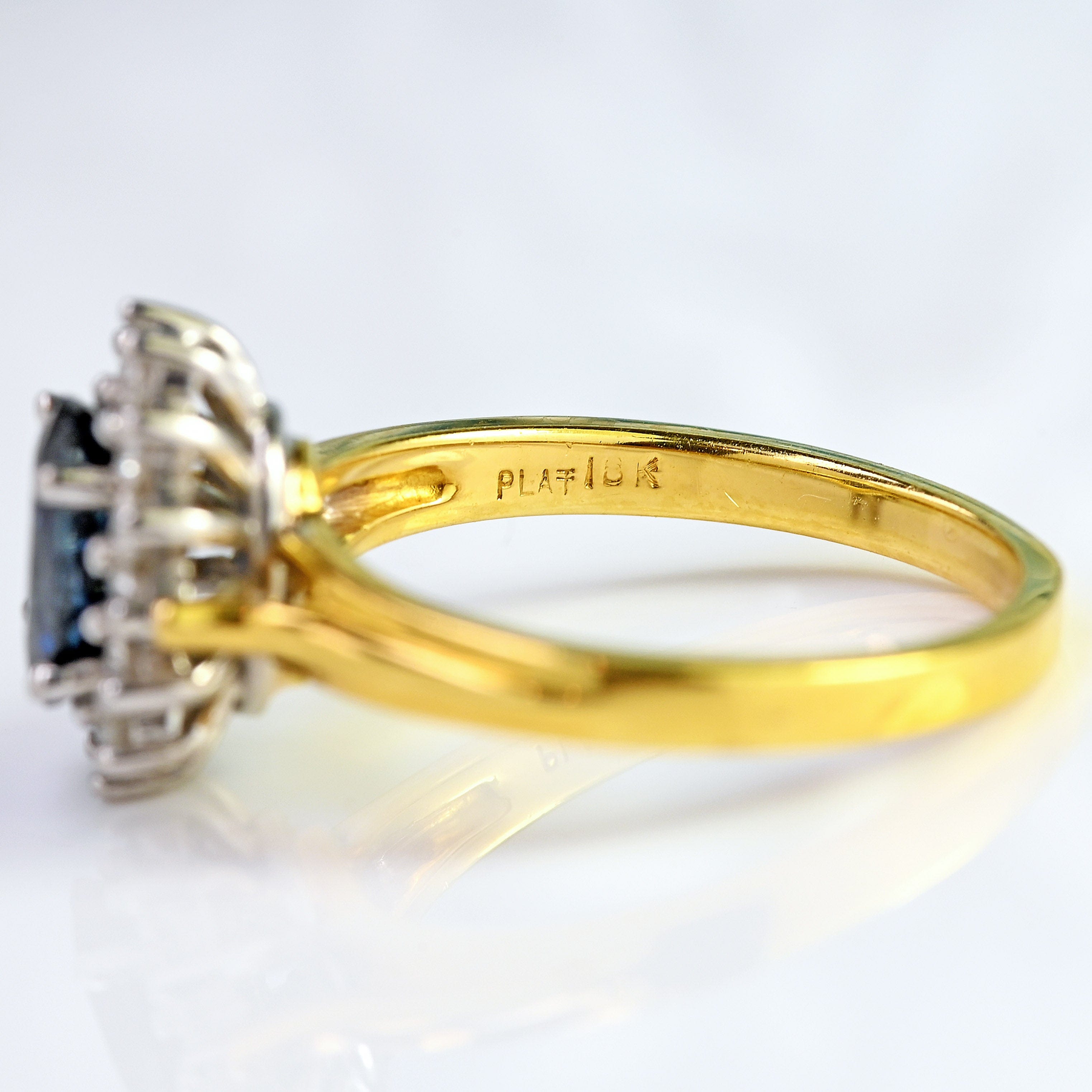 Ellibelle Jewellery Blue Sapphire & Diamond 18ct Gold Platinum Oval Cluster Ring (1.20cts)