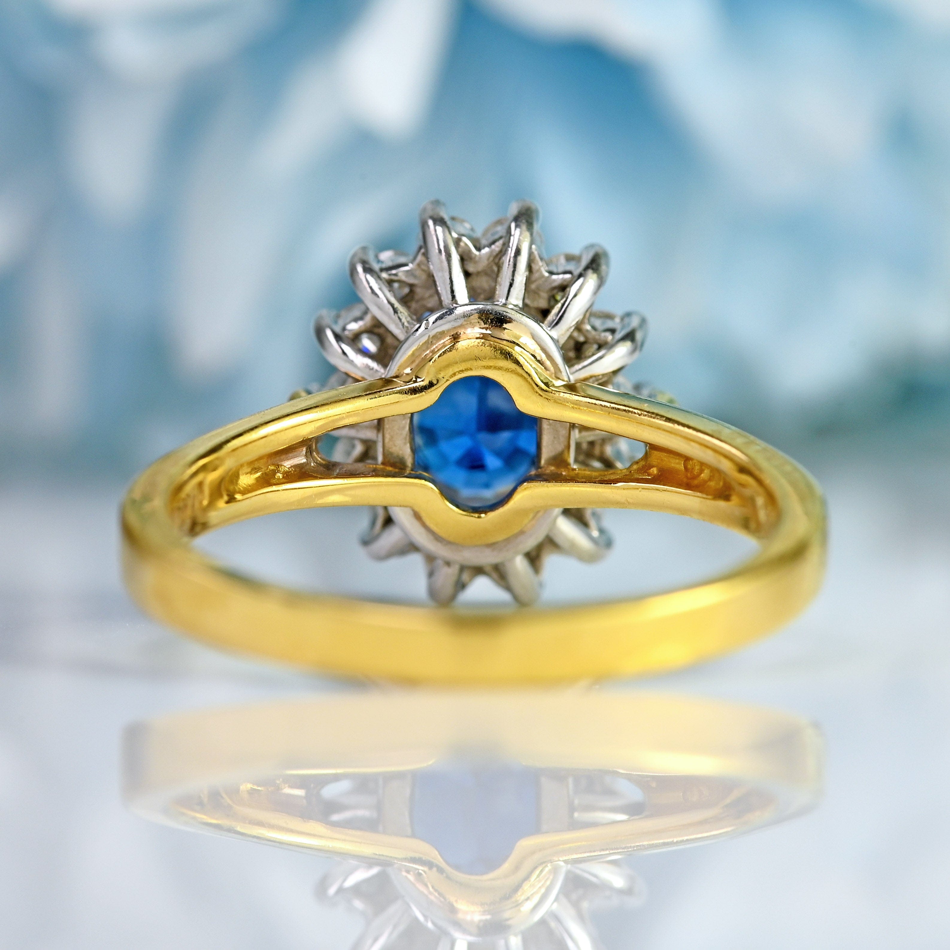 Ellibelle Jewellery Blue Sapphire & Diamond 18ct Gold Platinum Oval Cluster Ring (1.20cts)