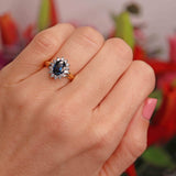 Ellibelle Jewellery Blue Sapphire & Diamond 18ct Gold Platinum Oval Cluster Ring (1.20cts)