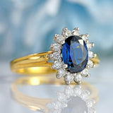 Ellibelle Jewellery Blue Sapphire & Diamond 18ct Gold Platinum Oval Cluster Ring (1.20cts)
