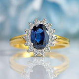 Ellibelle Jewellery Blue Sapphire & Diamond 18ct Gold Platinum Oval Cluster Ring (1.20cts)
