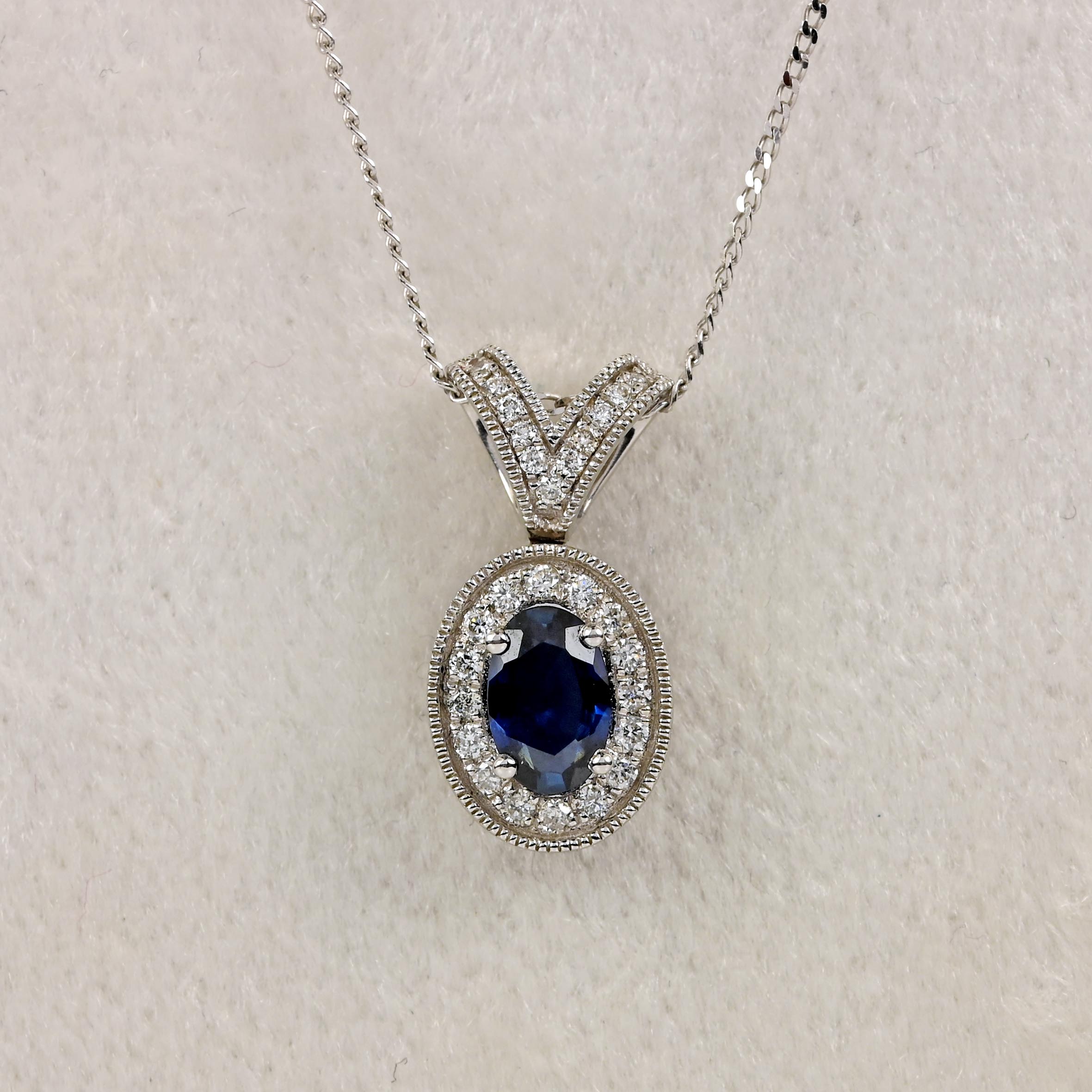 Ellibelle Jewellery Blue Sapphire & Diamond 18ct White Gold Pendant Necklace