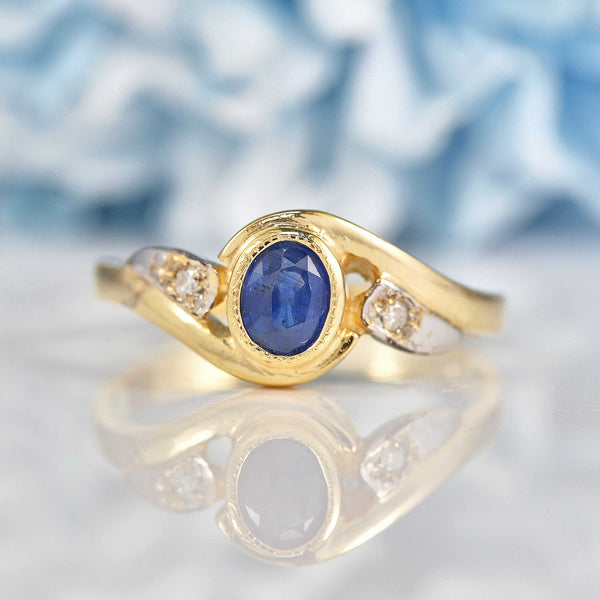 Ellibelle Jewellery Blue Sapphire & Diamond 9ct Gold Crossover Engagement Ring