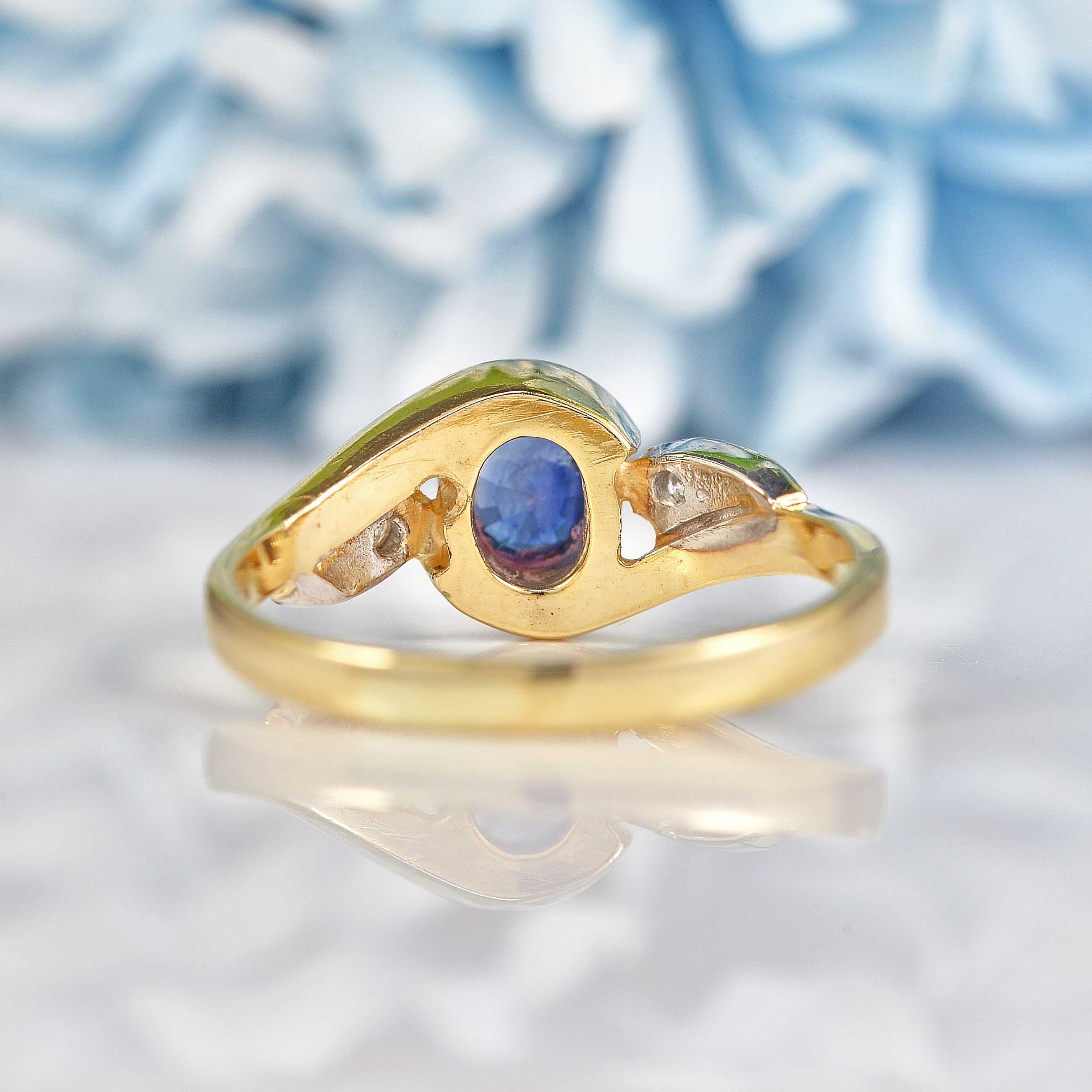 Ellibelle Jewellery Blue Sapphire & Diamond 9ct Gold Crossover Engagement Ring