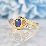 Ellibelle Jewellery Blue Sapphire & Diamond 9ct Gold Crossover Engagement Ring