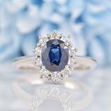 Ellibelle Jewellery Blue Sapphire & Diamond Platinum Cluster Engagement Ring (1.53ct)