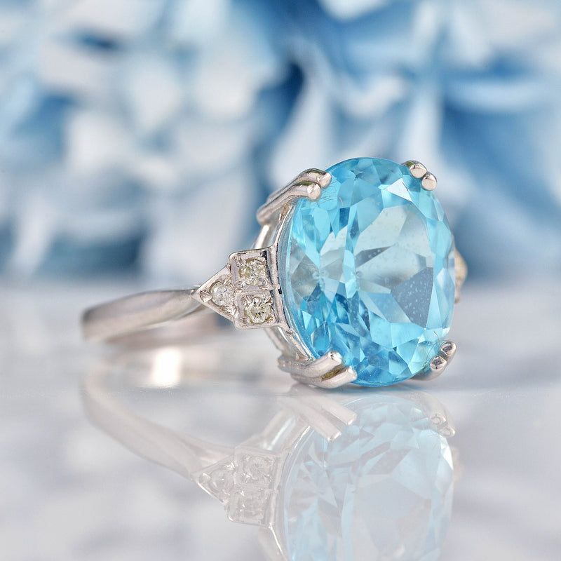 Ellibelle Jewellery Blue Topaz & Diamond 9ct White Gold Dress Ring (6.20ct)