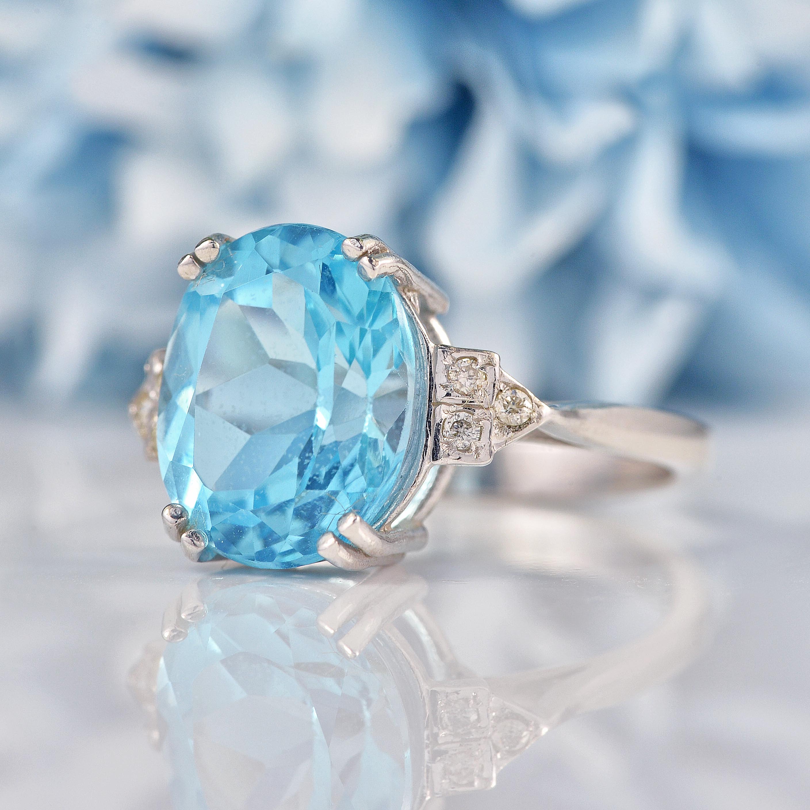 Ellibelle Jewellery Blue Topaz & Diamond 9ct White Gold Dress Ring (6.20ct)