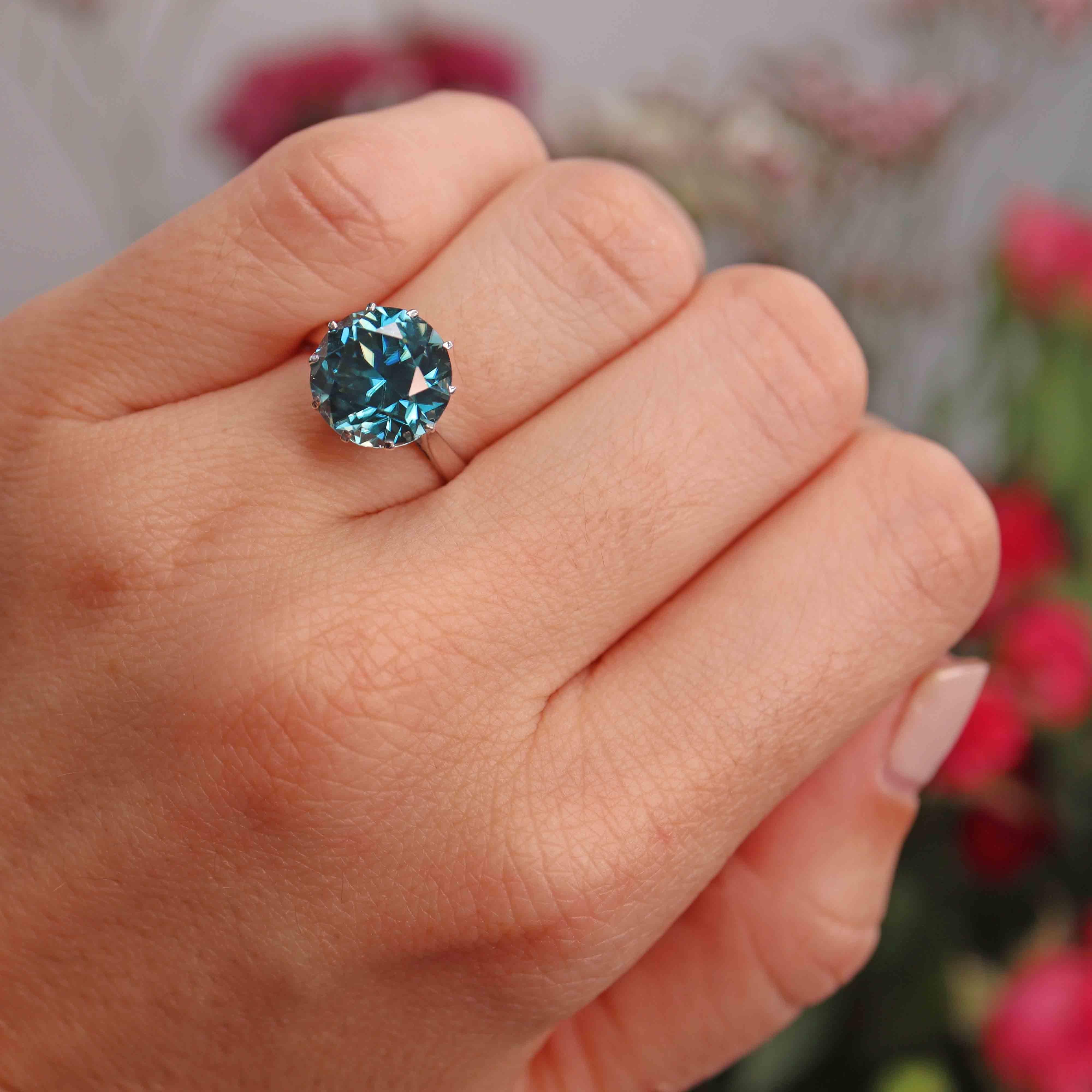 Blue Zircon 9ct White Gold Solitaire Ring