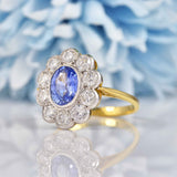 Ellibelle Jewellery Ceylon Sapphire & Diamond 18ct Gold Daisy Cluster Engagement Ring